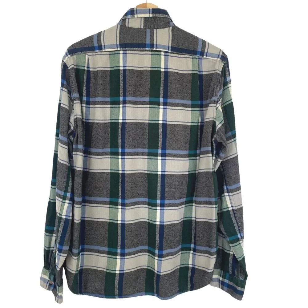 J. Crew Mens Sz L Button Front Shirt Cotton Slim Fit Long Sleeve Plaid Flannel